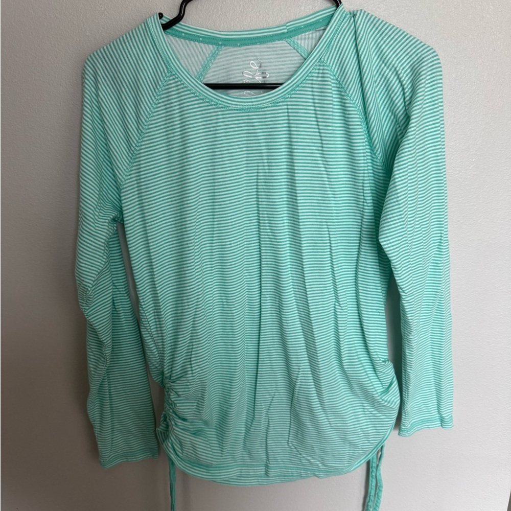 Made for Life Aqua Striped Cinched Tie Side Long Sleeve Athletic Top Size M